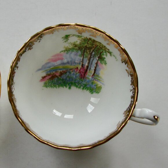 Vintage Aynsley Bone China Teacup Saucer Bluebell Time Gold Gilt Scalloped - Picture 5 of 8